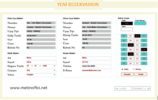 Süper Bir C Şarp Projesi  (AIRCRAFT PROGRAM) Uçak Bilet Satış Otomasyonu